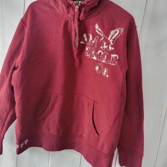 Y2K American Eagle ¼ Zip Hooded Embroidered Sweatshirt, Men’s XL Hoodie, EUC - Picture 4 of 9
